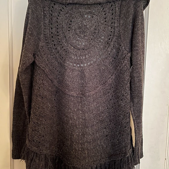 JohnPaulRichard Shawl Collar Fringe Grey Cocoon Sweater with Mandala Back-NWT - Picture 2 of 6